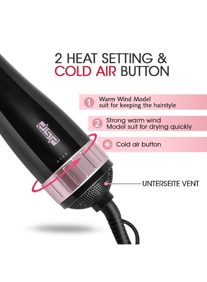 دي اس بي فرشاة تصفيف وتجفيف الشعر الاحترافية متعددة الوظائف 7 في 1 من DSP، بقوة 1000 واط، موديل 50020، لون أسود/وردي. - Image 3